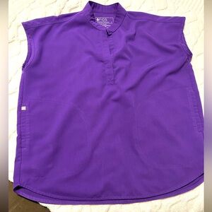 Figs scrub top, Rafaela style, size small, color is “digital grape”